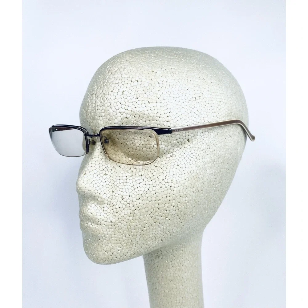 Prada Gold Metal Rectangular Half Rim Glasses Italy VPR56G 8AE-101 52 17 140